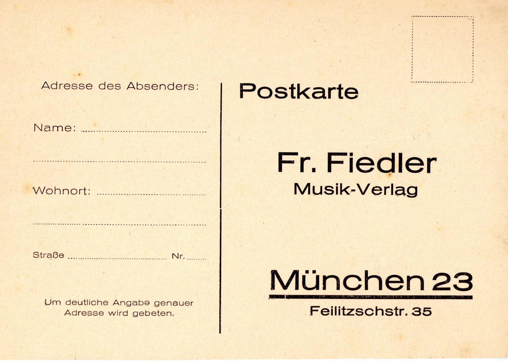 Bestellkarte Fiedler vorne